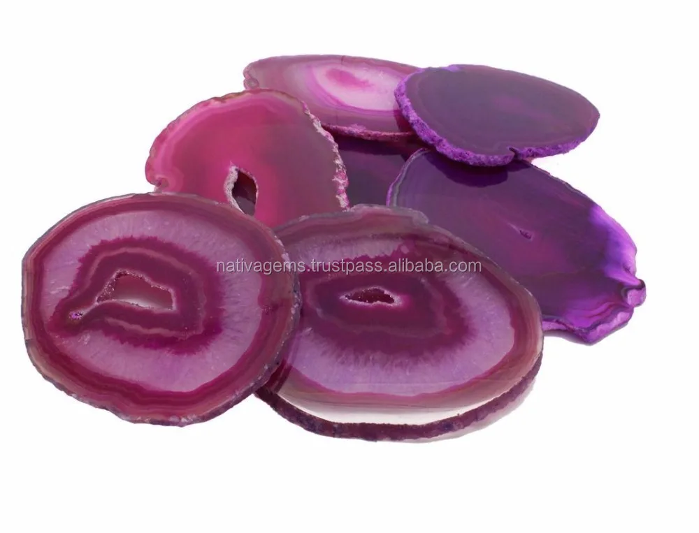 Natural AGATE Slices High Quality Handmade Mineral Gemstones in Pink Green Brown for Decorative Applications