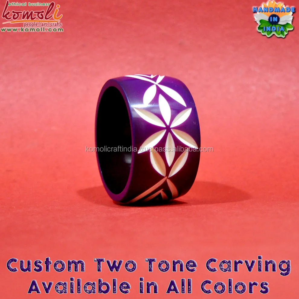 Purple flower two tone wide bakelite carving carved resin bangle bracelets vintage jewelry