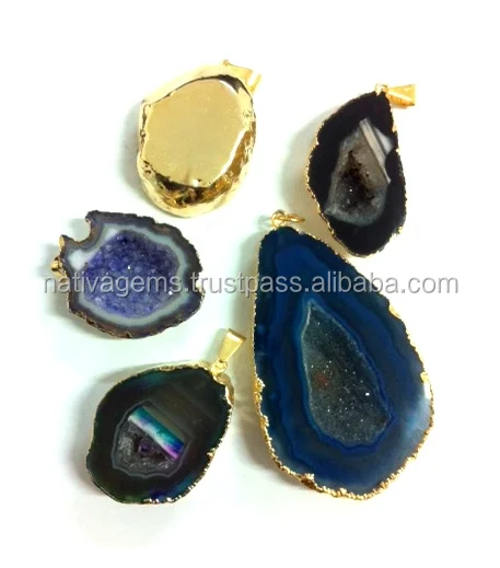 BRAZILIAN DRUZY AGATE COLORFUL PENDANT PLATED