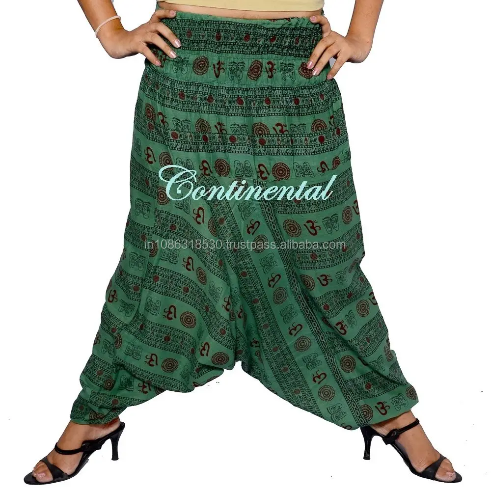 Green Om Pants Harem Genie Trouser Hippie Trousers Aladdin Baggy Gypsy Hippie Baggy Pants Afghani Unisex wholesale Lot
