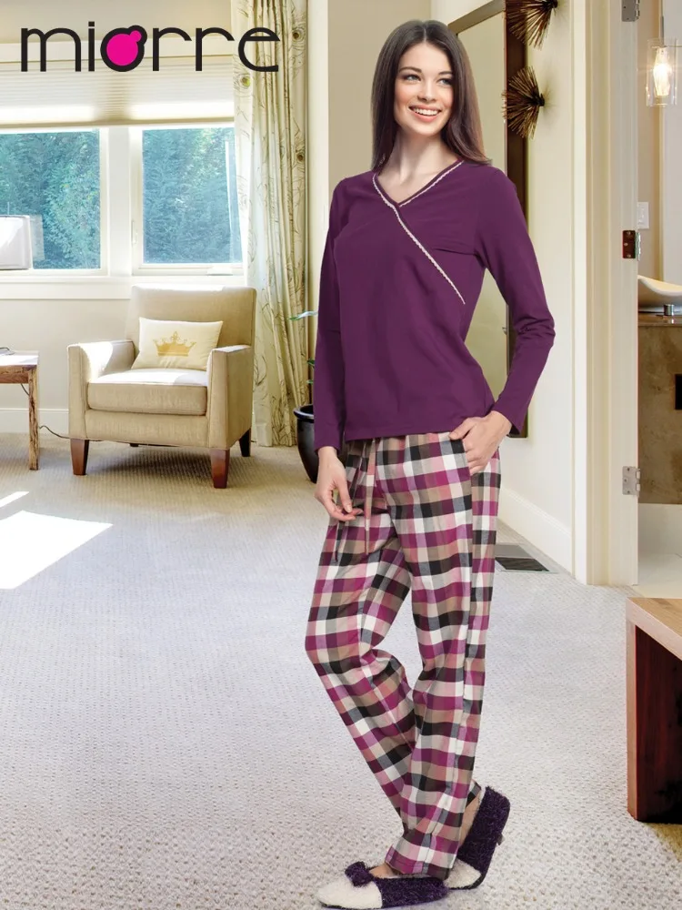 
Miorre OEM Wholesale Women Long Sleeve Elegant Lace Details & Comfort Cut Pajamas Set 