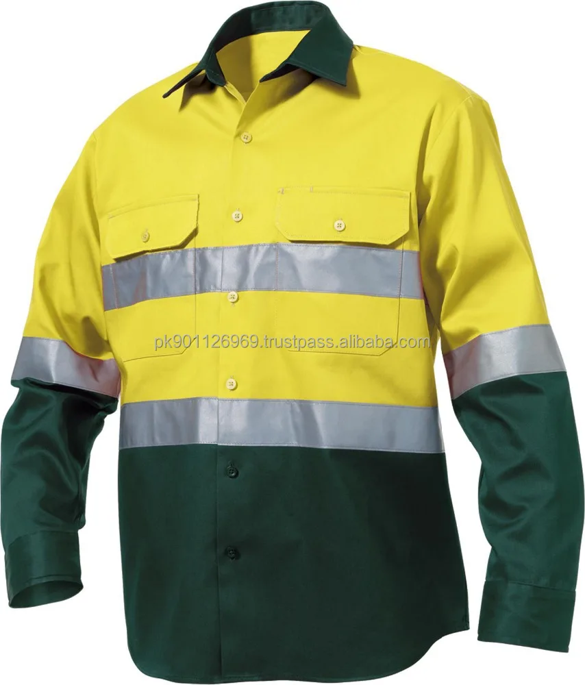 Hi Vis Long Sleeve Cotton Drill Work wear Shirt with reflective stripes workwear uniforms