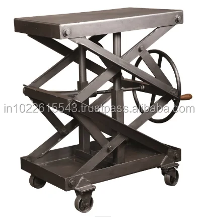 Industrial Metal scissor Lift Style Kitchen Cart , Vintage Metal Storage Cart With adjustable Height