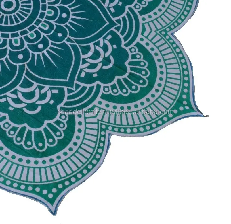 Green Lotus Mandala Round Beach Throw Towel Table Picnic Wall Hanging mandala tapestry, blanket, roundie mandala throw