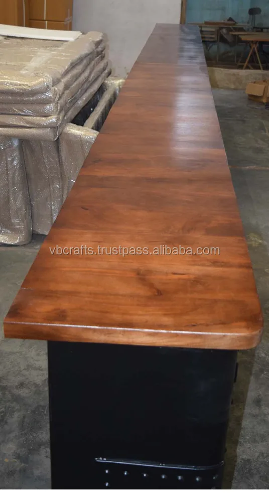 Industrial Antique American Style Metal Riveted  Mango Wood Top Extra Long Restaurant Home Bar Cafe Club Pub Bar Counter