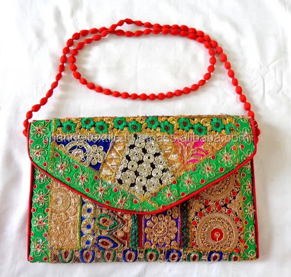 Indian handmade patchwork Clutch purse - Wedding Clutch Purse - Indian handmade Golden embroidery patchwork Purse Clutches Bag