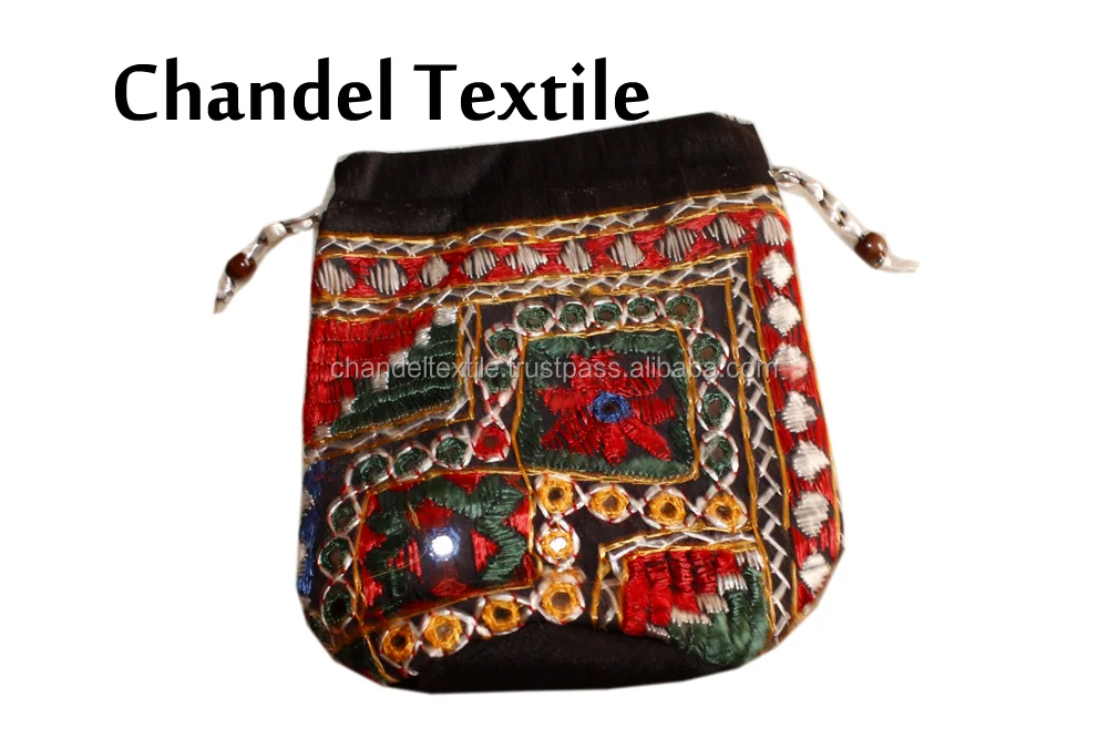 Hand made mirror work Potli Embroidered Designer Indian Purse Hippie Boho Clutch Sequins Craft pouch Bag Wedding Party potli bag