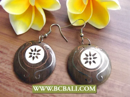 Natural Wood Sono Handmade Earrings Hand Carving Ethnic Design