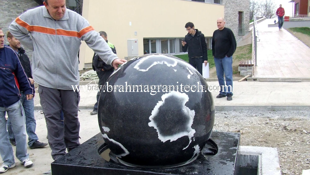 globe design black marble fountain ball
