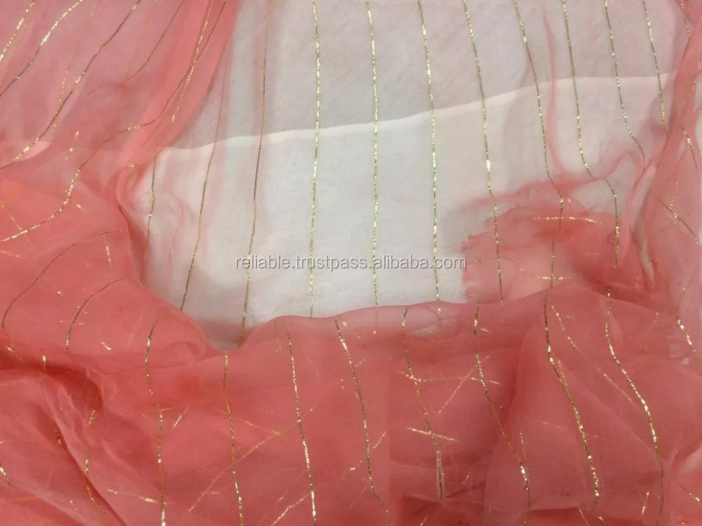Complete Range of Gold Simple Lurex Lines on Silk Chiffon Scarves