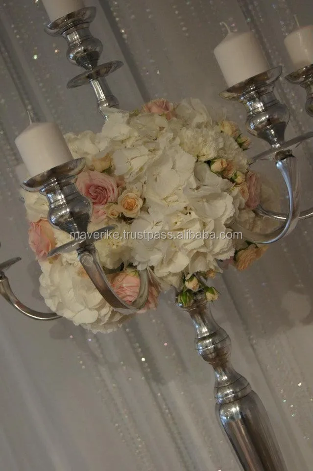 Tall Silver Plated Aluminum Floor Candelabra For Church Home And Wedding Decoration Handmade 5 Arms Candelabra