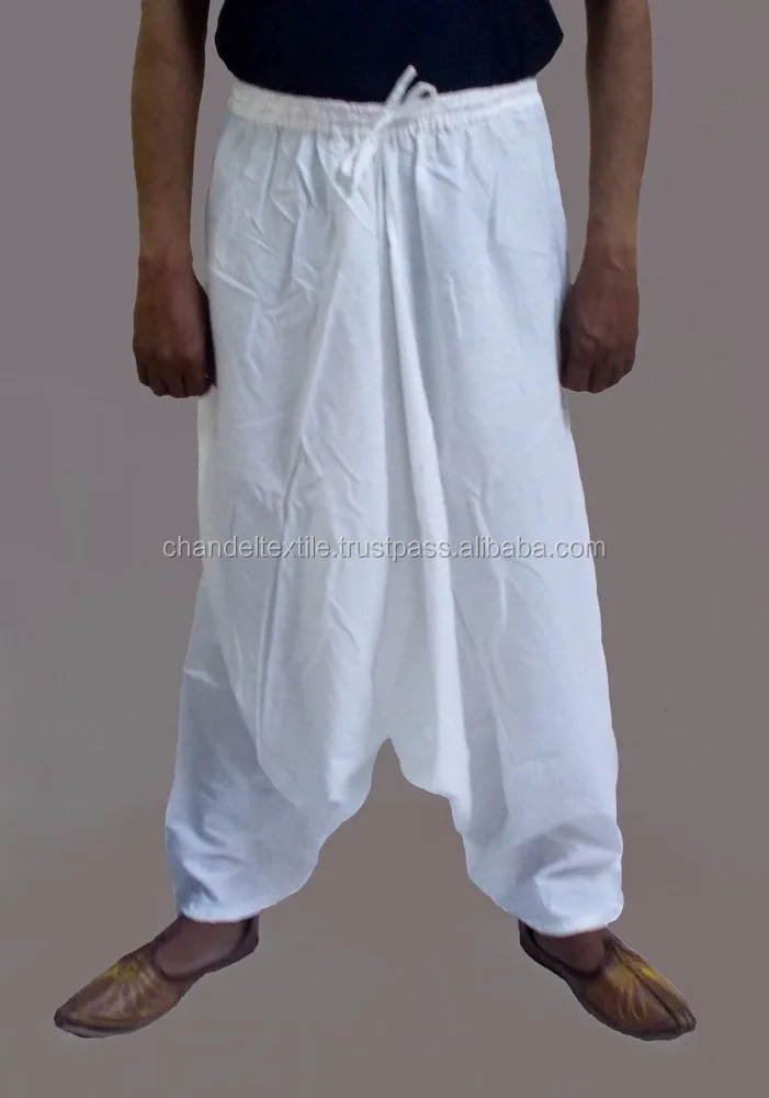 Men Cotton White Harem Pants Aladdin Trousers Afghani Yoga Boho Hippie Gypsy Jumpsuit Yoga pants Afghani Solid color wholesale