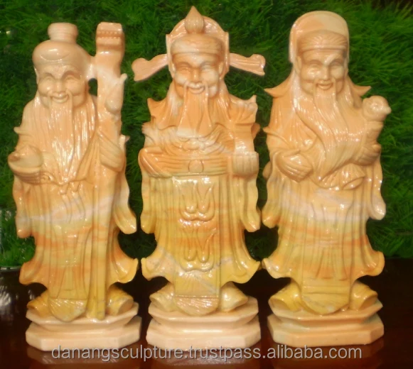 Fu Lu Shou Gods of Luck, Happiness and Longevity marble statue