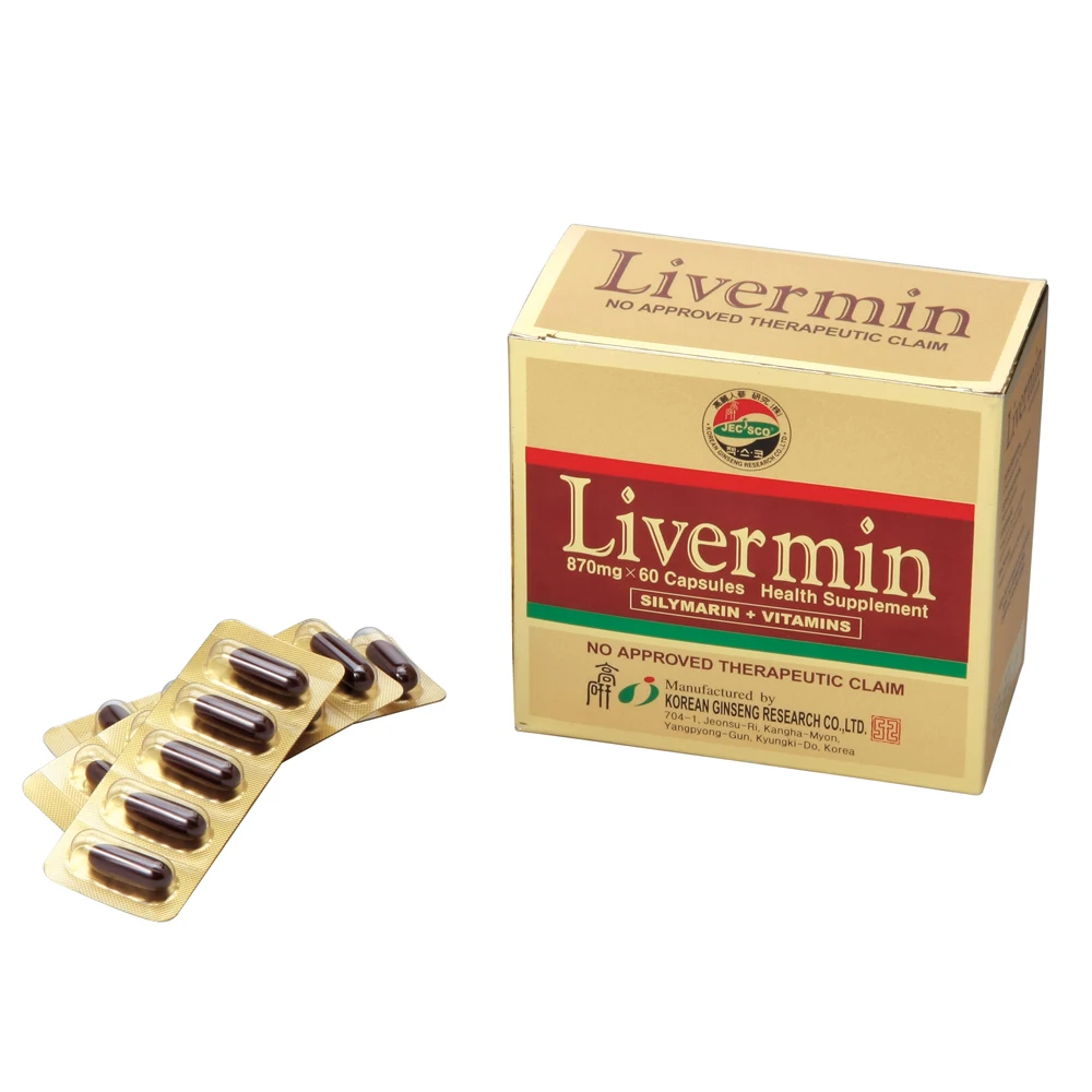 LIVERMIN 870mg x 60 Silymarin and Vitamin Capsule Made in Korea convenient blister strip pack Milk thistle Cardus Marianus