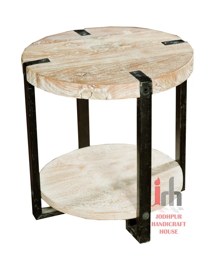 Industrial and Vintage Wood and Iron Made Round Side Table/Coffee Table Handmade Bulk Product
