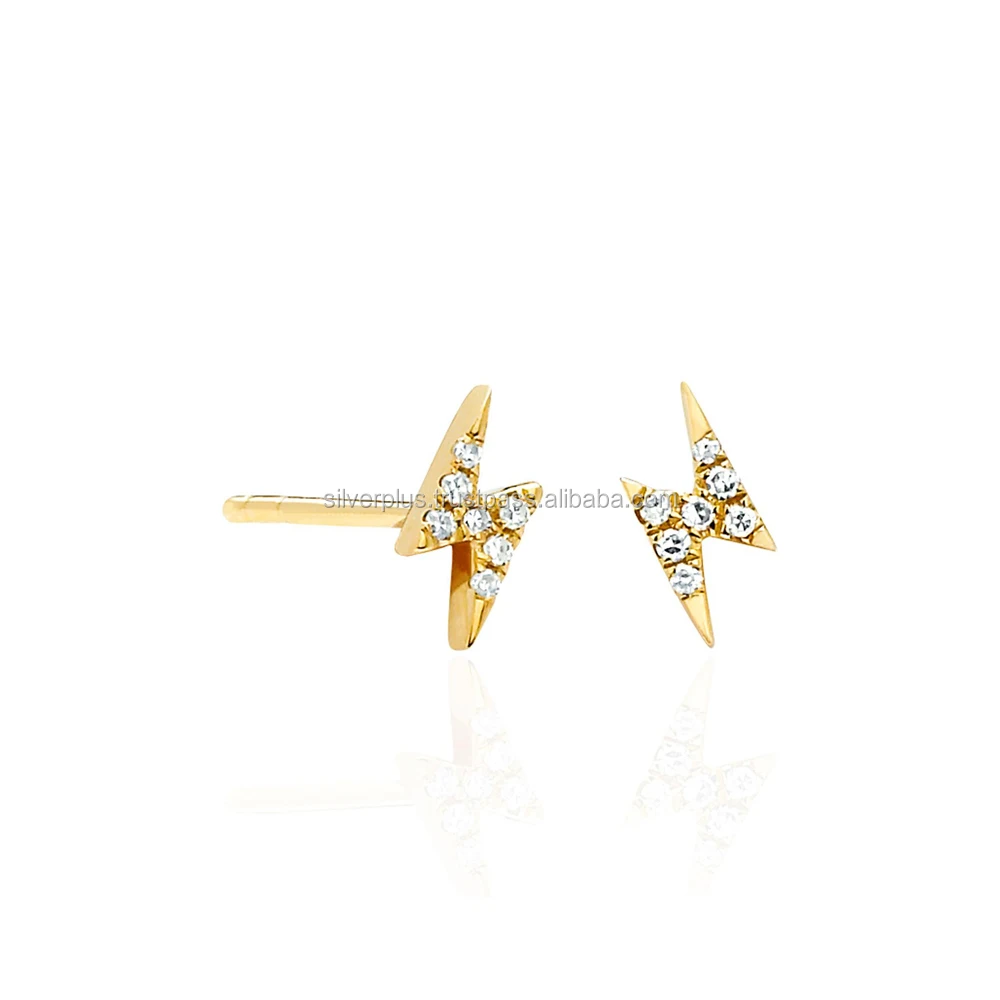 14k Gold H Color SI Diamond 8 mm Thunderbolt Stud Earrings At Wholesale Price
