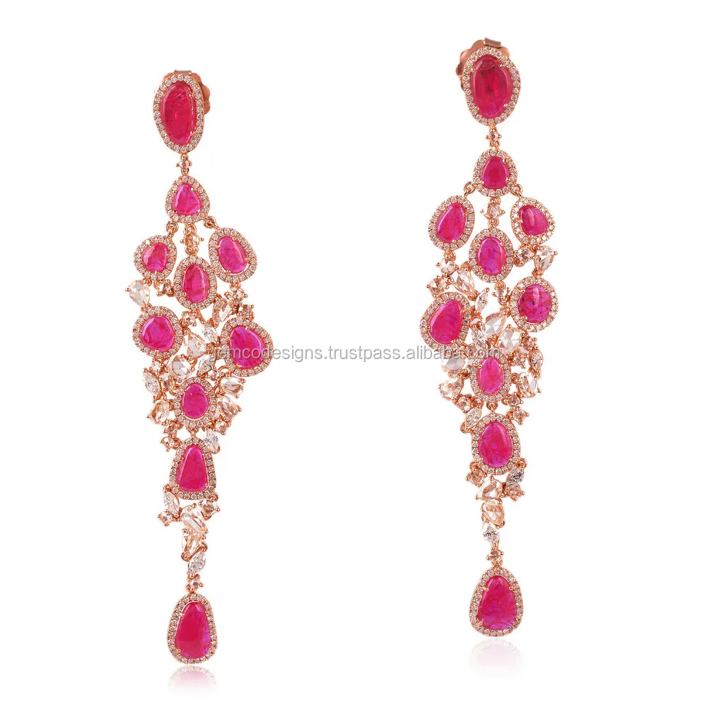 С покрытием из розового золота 18 К с натуральным Рубином, свисающие серьги дизайнерские ювелирные изделия с драгоценными камнями для нее