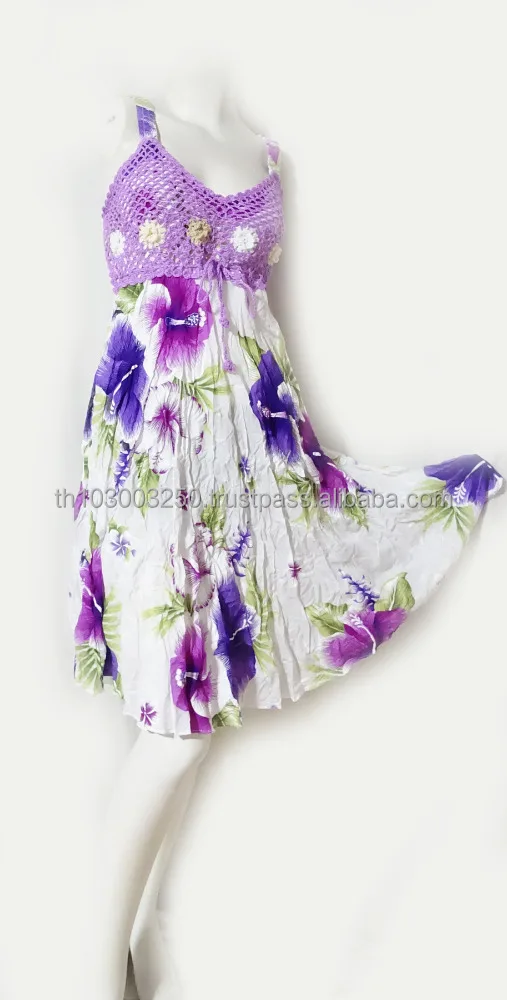 Boho hippie hibiscus crochet handmade BEACH COCKTAIL PARTY V NECK floral DRESSES