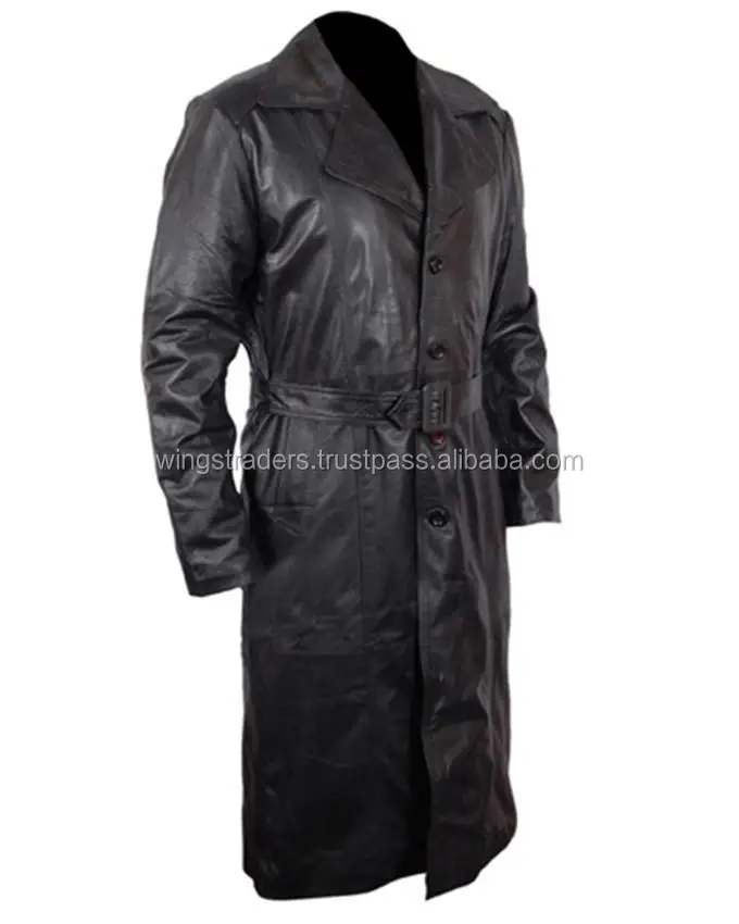 Men Vintage Overcoat Black Long Leather coat