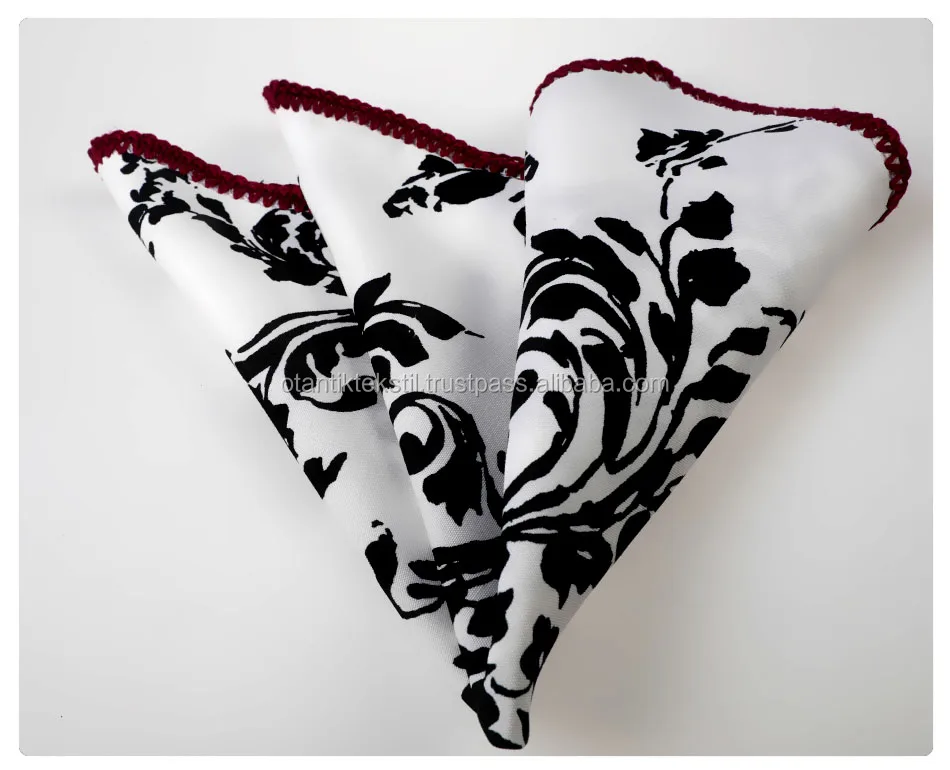 Wholesale Digital Printed Polyester Cotton or Linen Pocket Square Handkerchief with Signature Knitted Border