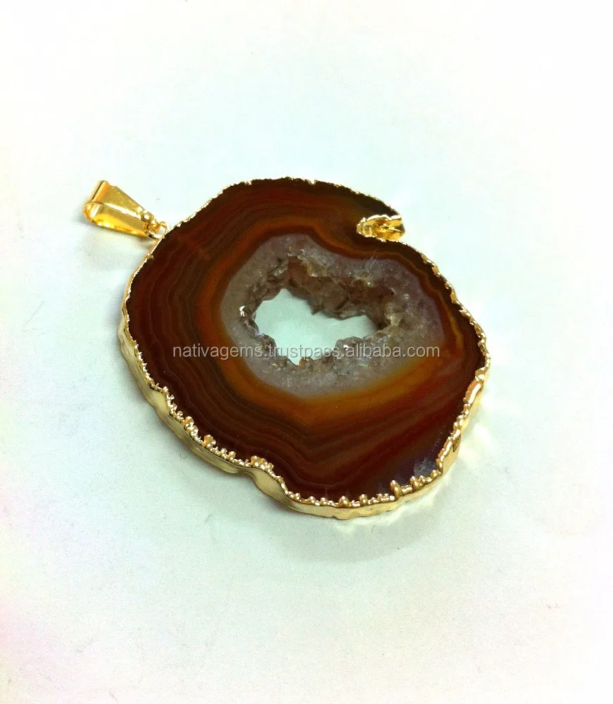 BRAZILIAN DRUZY AGATE COLORFUL PENDANT PLATED