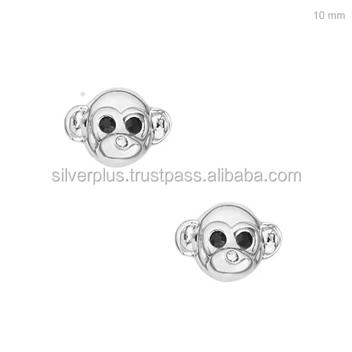 Solid 18k Yellow Gold Black Diamond Skull Earring Studs At Wholesale Price