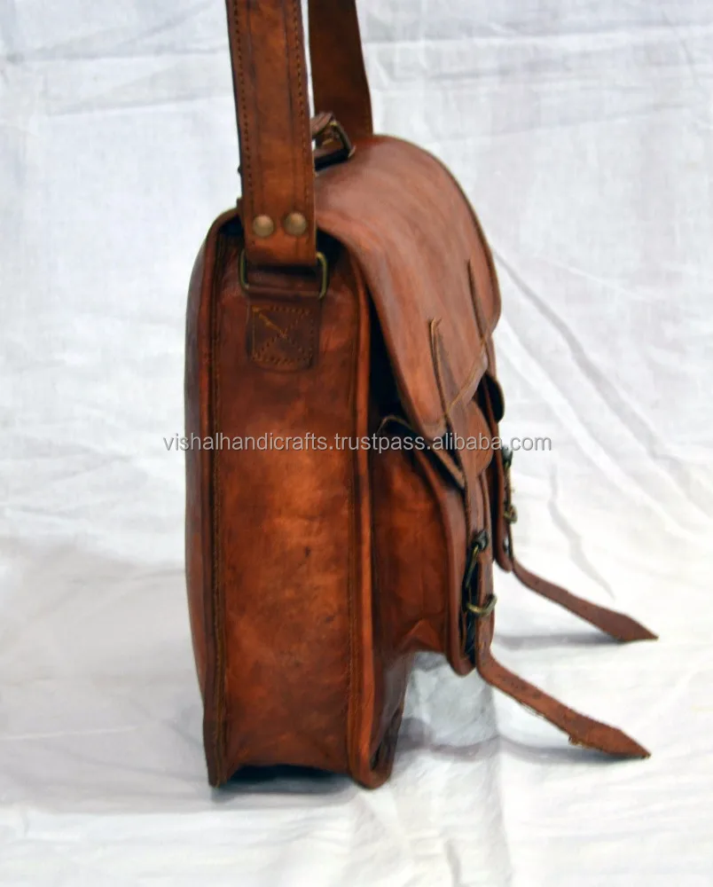 Indian Ethnic Mens real leather cross body bag vintage handmade laptop bag...