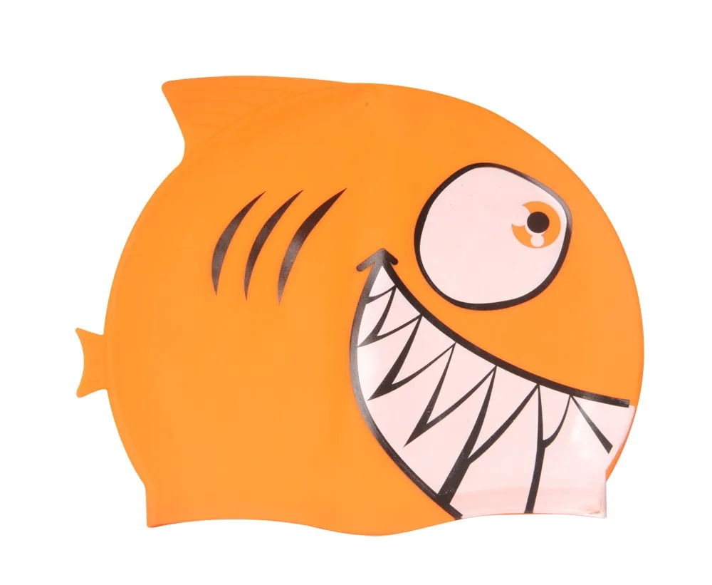 high quality funny cartoon fish silicone swim cap for kids wholesale
