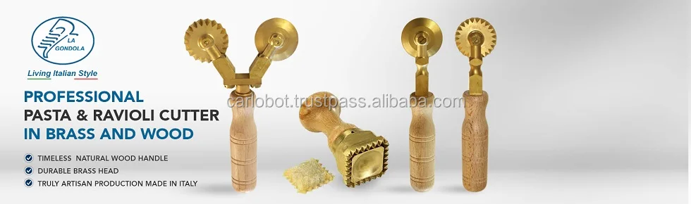 
Double Pasta and Ravioli Cutter Wheel, 2 Separate Blades, 1 Festooned and 1 Smooth, Timeless Natural Wood Handle and Durable Bra 