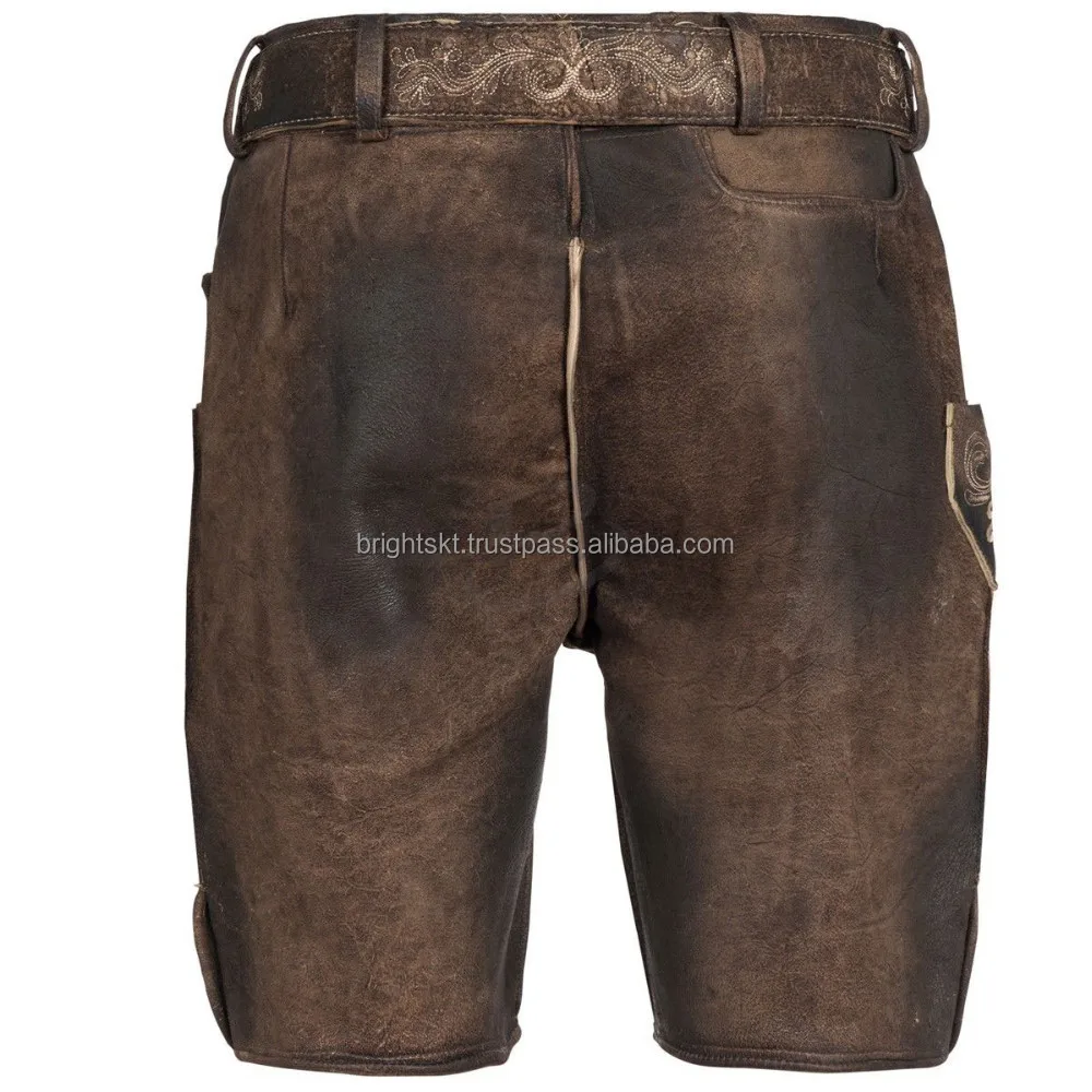 Bavarian Oktoberfest Lederhosen Bundhosen with Suspensor Dark Brown Costumes  (bavarian lederhosen shorts)