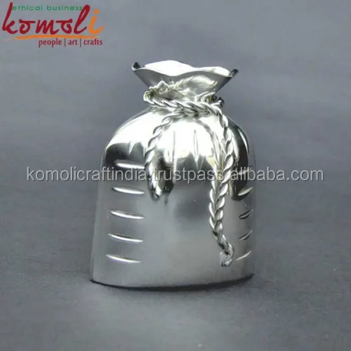 
Unique wedding return gift favor idea silver plated vase brass gunny bag shape 
