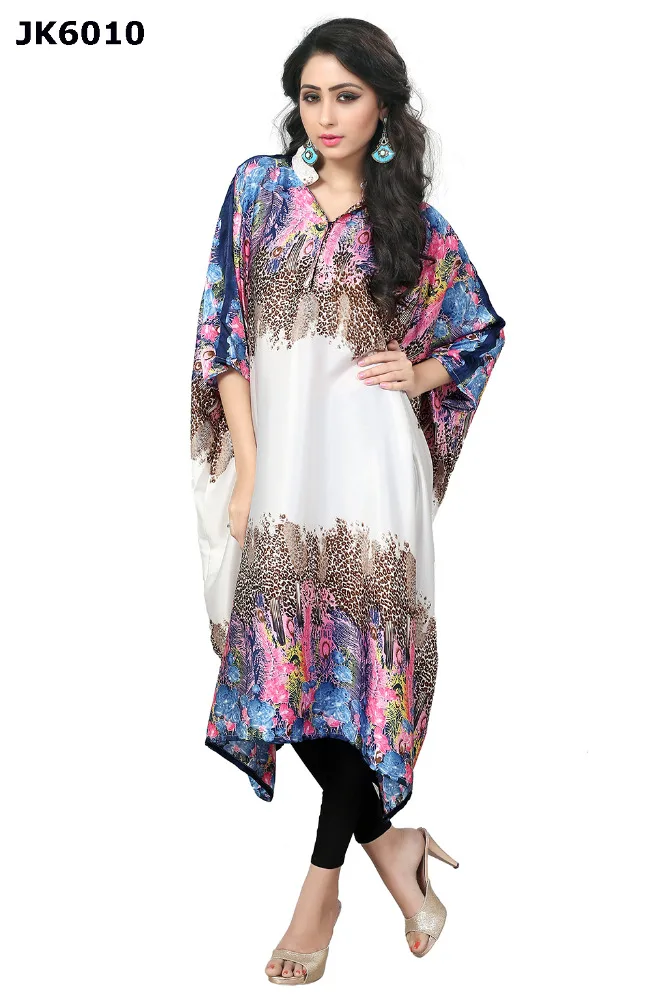 Animal Printed Style Free Size Kaftan / Fancy Collar Neck Calf Length Kaftan For Party Wear / Latest Night Dress