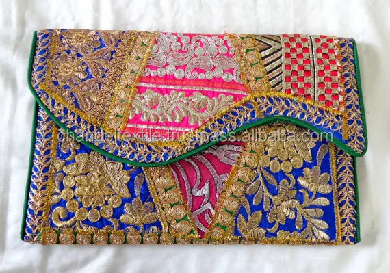 Indian handmade patchwork Clutch purse - Wedding Clutch Purse - Indian handmade Golden embroidery patchwork Purse Clutches Bag