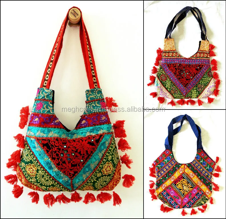Gujarati handmade patchwork shoulder bag / Vintage Patchwork Handbag / Wholesale Banjara style shoulder bag-Kutch embroidery bag