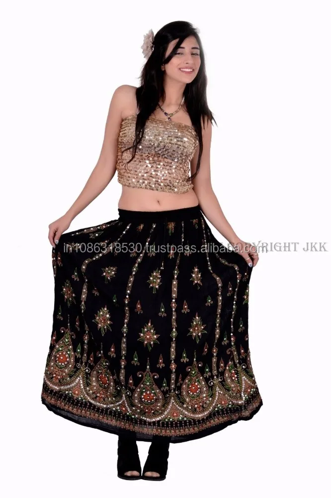 Hippie Boho Gypsy Tribal Batik Cotton Skirt Dress Handmade Casual Sequin Work Long Embroidered Skirts Wrap wholesale