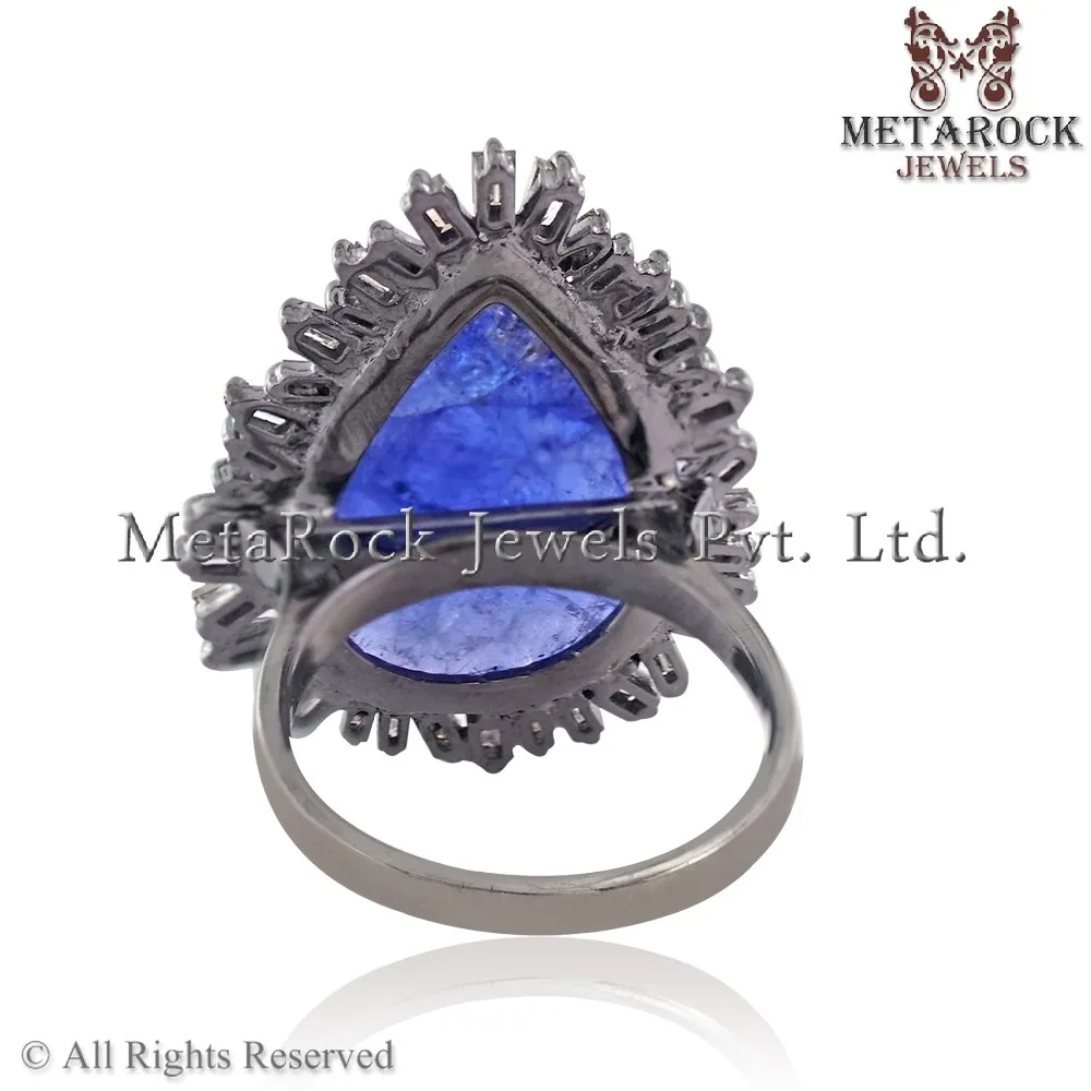 Handmade Tanzanite Diamond Baguettes 925 Sterling Silver Gemstone Jewelry Design for Gift