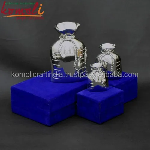 
Unique wedding return gift favor idea silver plated vase brass gunny bag shape 