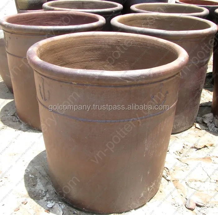 
[wholesale] Egg round dark clay vase - Rustic Copper pots (New) - Garden urns planters - Vietnam pottery Manufacturer 