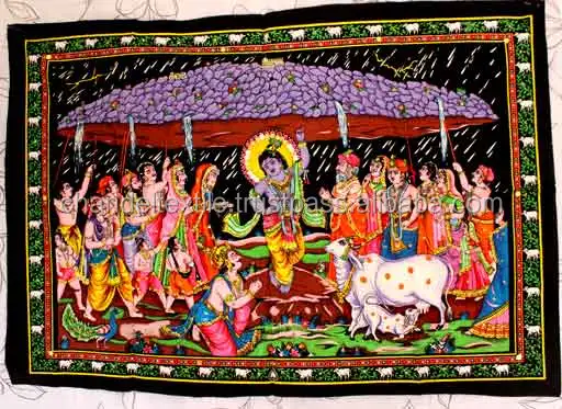 Indian Cotton God Goddess Krishna Radha Sequin Lord Tapestry Batik Wall Hangings Decor tapestries Hindu God Wall hangings poster