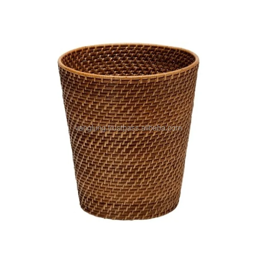 Eco-Friendly Rattan Tapered Waste Basket/Trash Can PC Material Storage Holder