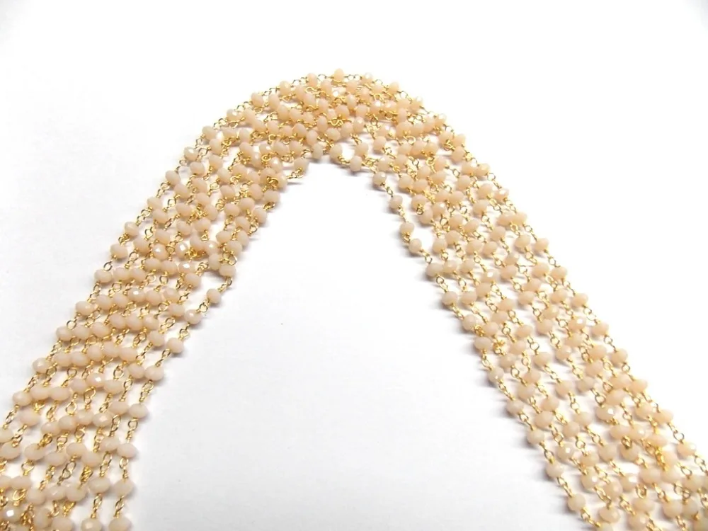 Pink Chalcedony Gold Plated Wire Wrapped Wholesale Rosary Coin Charm Mystic Beads Nugget Hydro Beads Chain