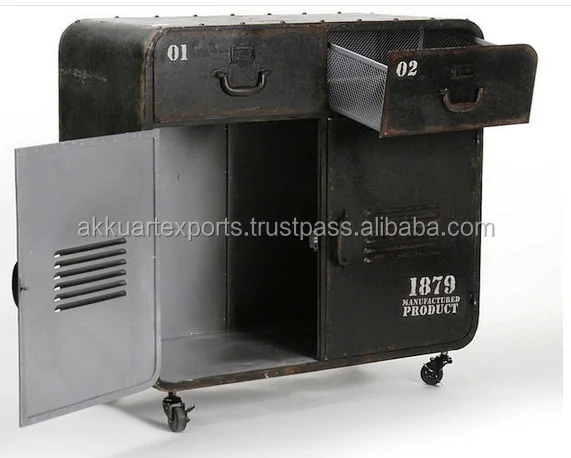 Modern Industrial-Style Chest of Drawers Iron Storage Cabinet with Wheels for Home Living Room Antiqued-Aesthetics Furniture