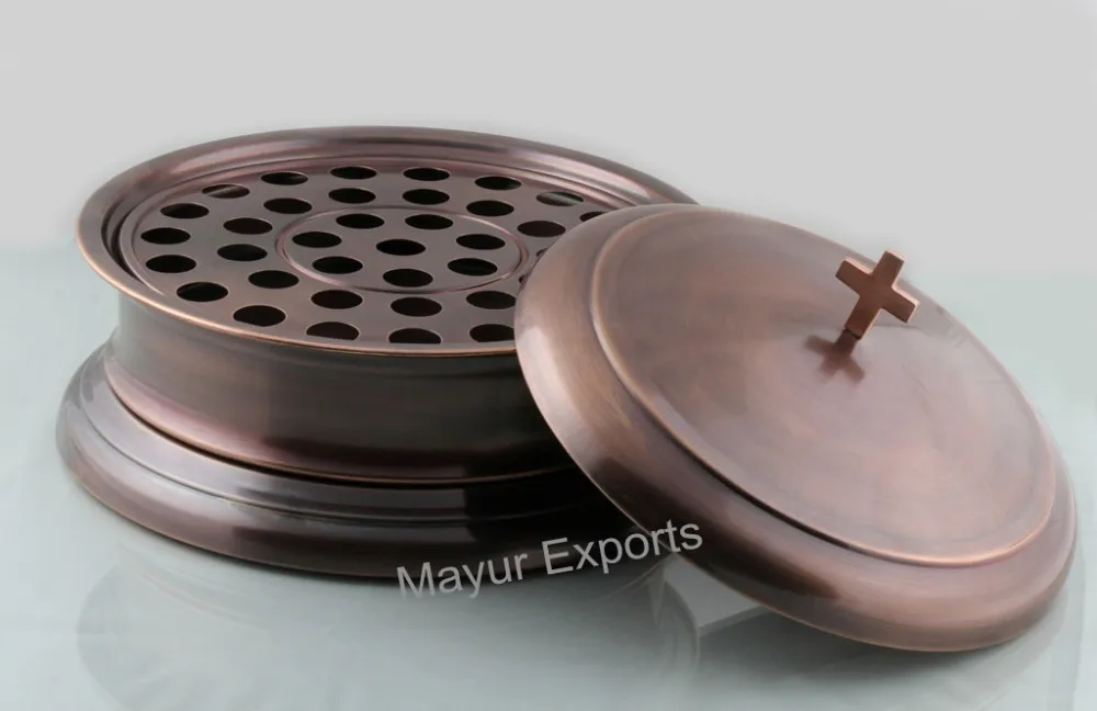 Медный поднос для причастия с антикварной отделкой