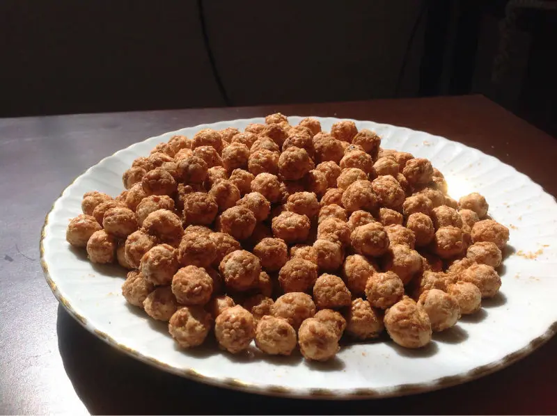coated with sesame and honey roasted chickpeas