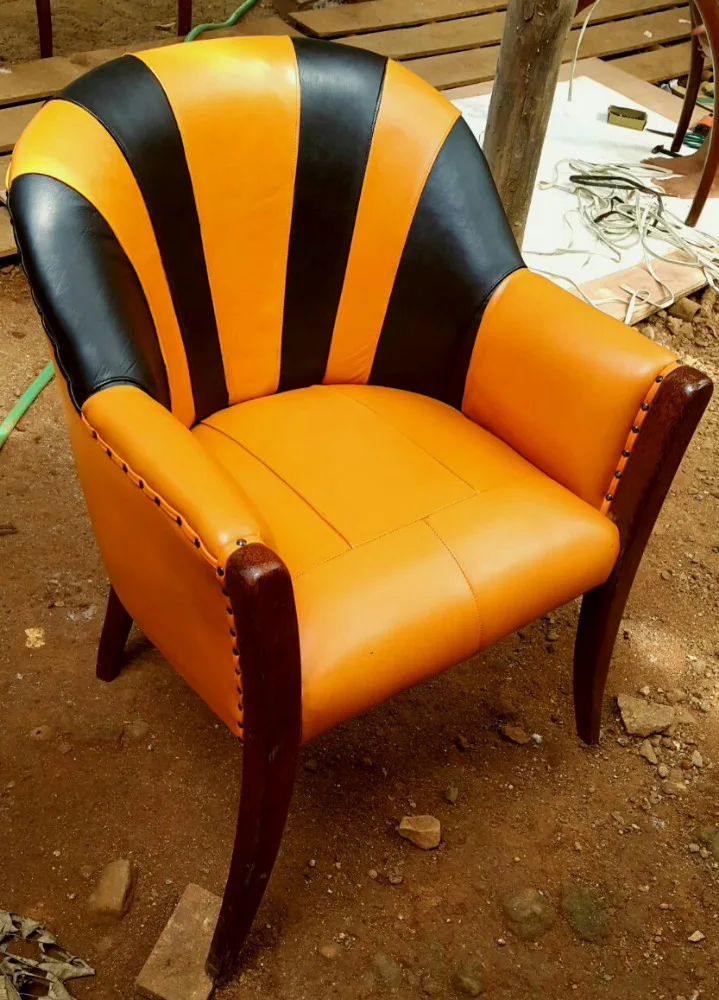 Living Dining Room Luxury Eclusive Teak Coconut Reclaimed Recycled Wood Cow Goat Original Synthetic Leather Hides Chair Sofa