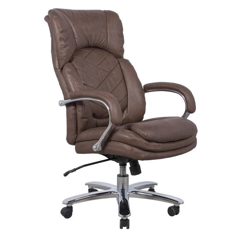 High back quality manager ergonomic computer PU swivel desk office chair with heavy duty chrome base Carmen 6100 Black Brown