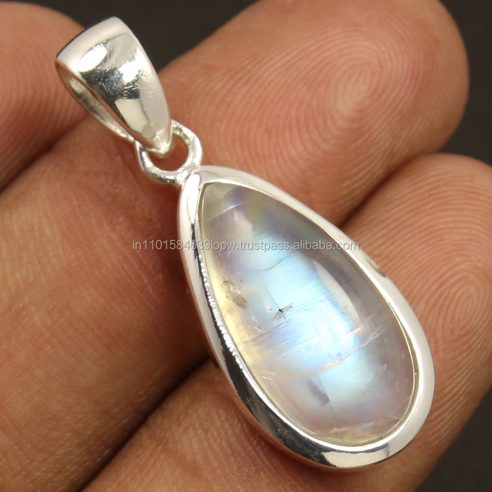 blue moonstone Pendant 925 Sterling Silver Natural RAINBOW MOONSTONE Gemstone