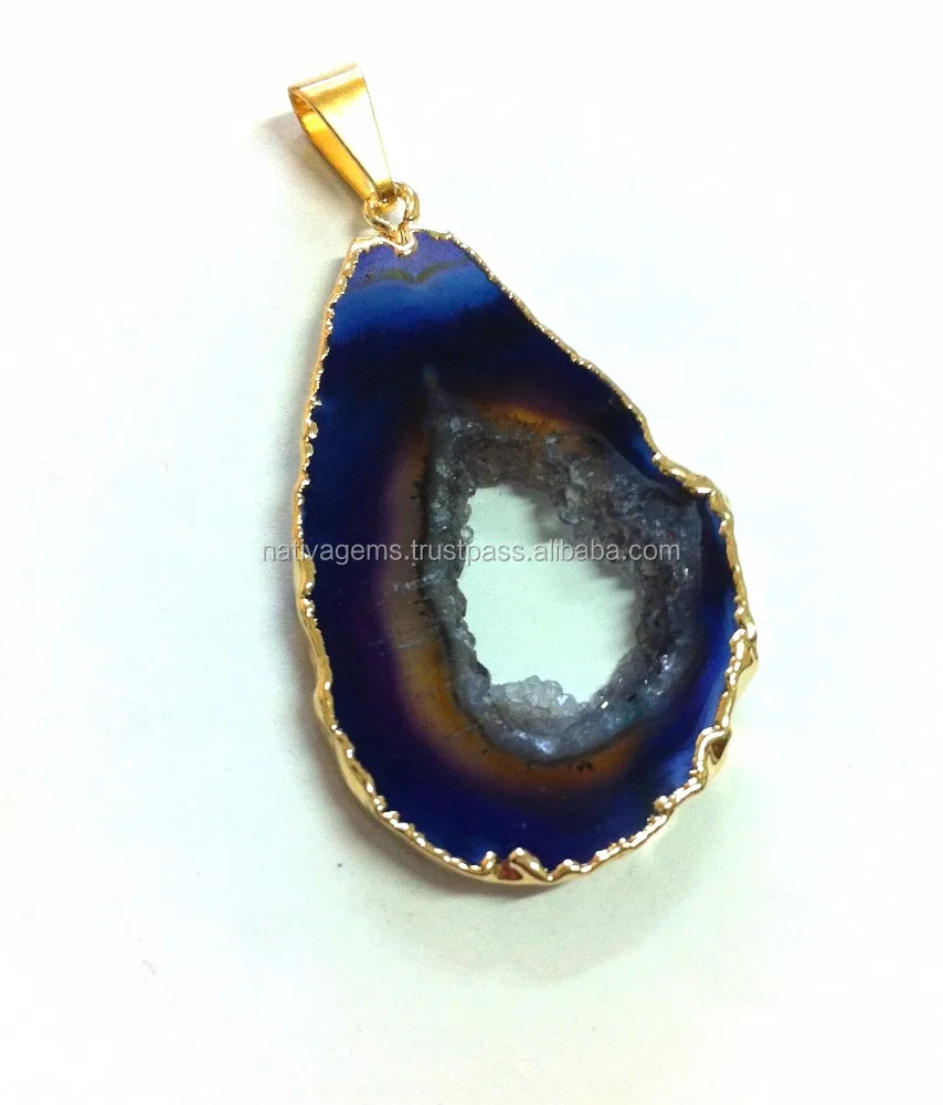BRAZILIAN DRUZY AGATE COLORFUL PENDANT PLATED