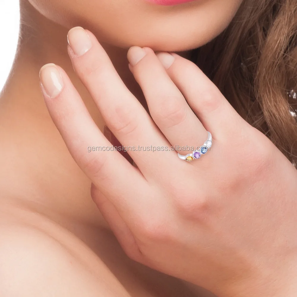 
925 Sterling Silver Amethyst Aquamarine Citrine Blue Moon Stone Ring Jewelry 