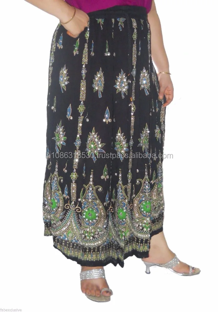 Hippie Boho Gypsy Tribal Batik Cotton Skirt Dress Handmade Casual Sequin Work Long Embroidered Skirts Wrap wholesale